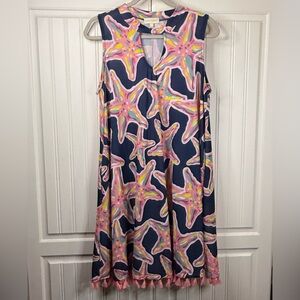 Simply Southern Sleeveless Starfish Tassel Hem Dress with Pockets – Size L